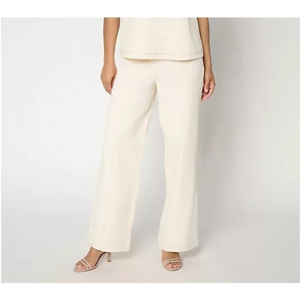 RM Studio x Rebecca Minkoff Regular Pull-On Knit Twill Wide Leg Almond Large